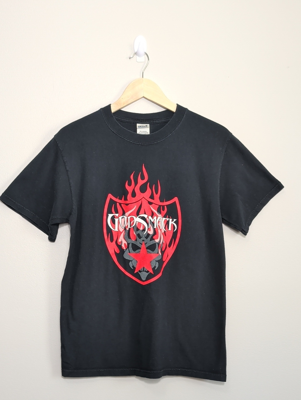 Vintage Anvil Y2K 2000s Godsmack Men’s Black Red Flames Graphic Band T-Shirt MED